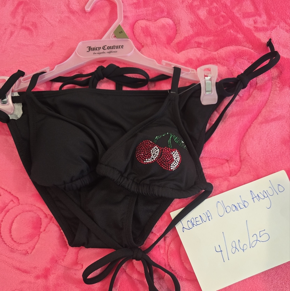 Juicy Couture Black and Red Bikini with Adjustable Side-Tie Straps